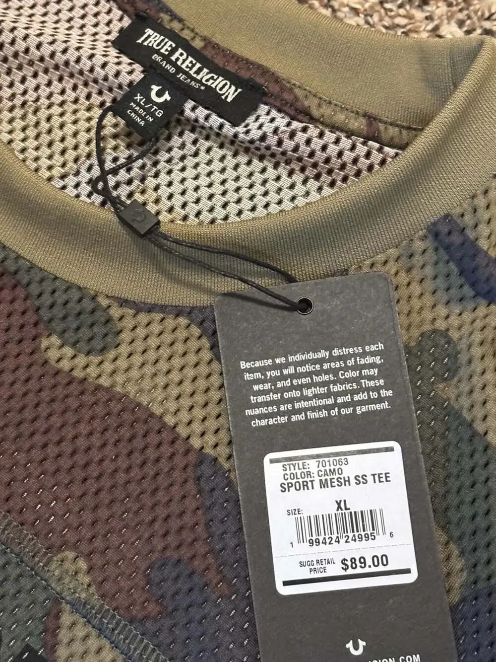 True Religion Sport Mesh Short Sleeve Tee Camo Jersey